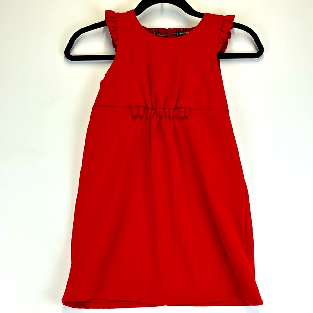LANDS' END Kids Girls Red Sleeveless Dress with Plaid Lining Size 6X